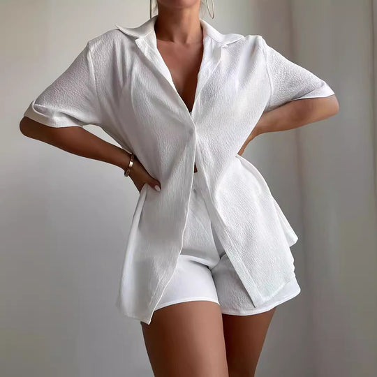 Damen Leichtes kurzärmliges Hemd mit strukturiertem Design R&B