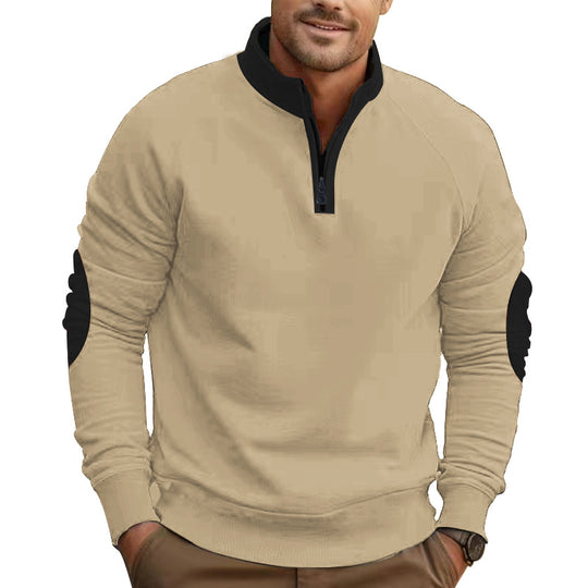 Herren nan Raglan-Pullover mit kurzem Reißverschluss, Stehkragen und ergonomischen Ellenbogen-Panels R&B
