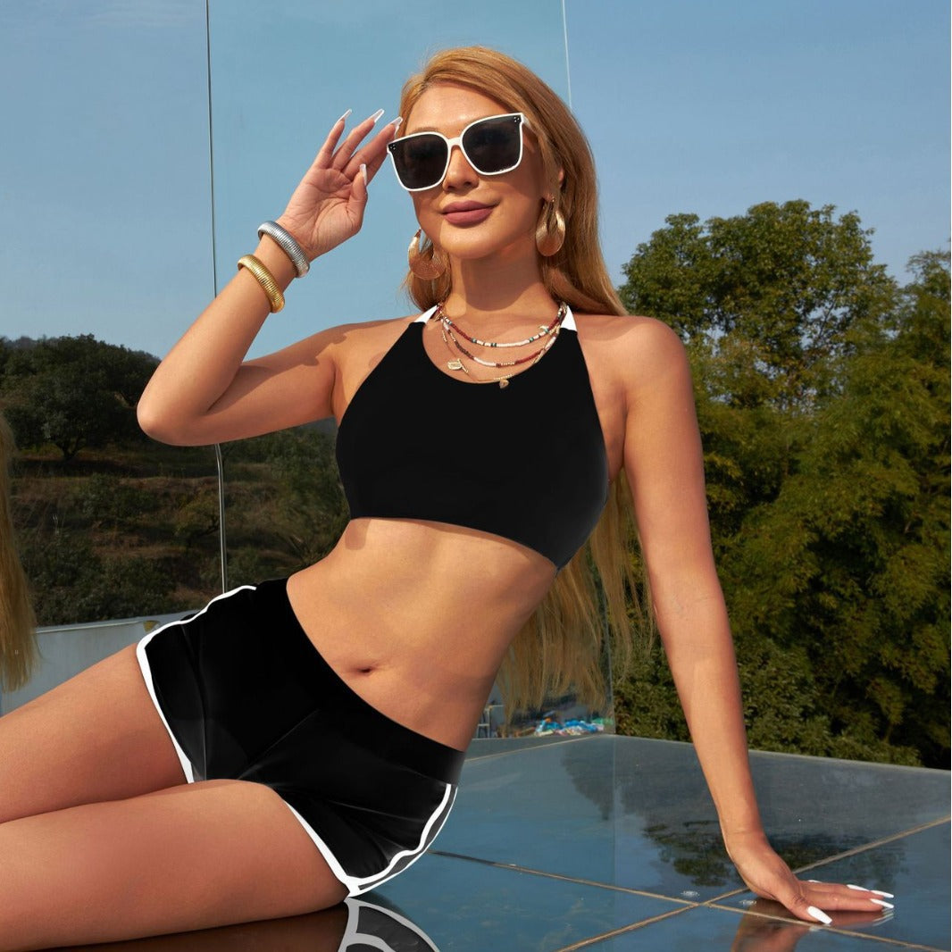 Damen Sportliches Bikini-Set mit hochgeschlossenem Top und bequemen Hosen R&B