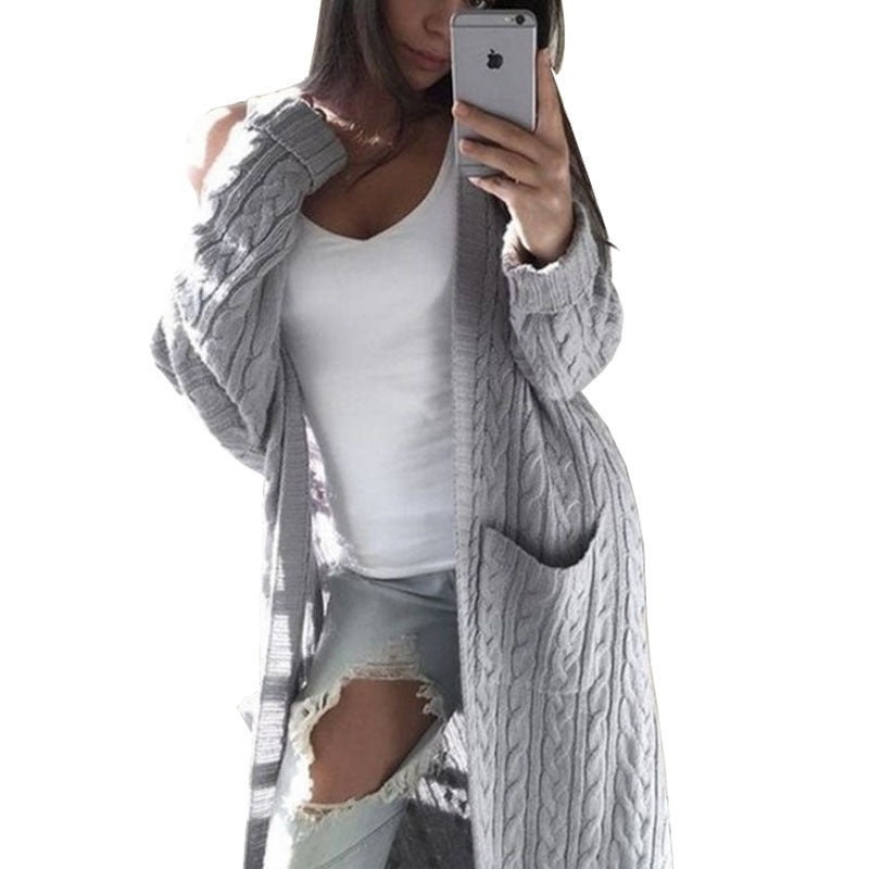 Damen Grobstrickjacke mit modernen Taschen und offenem Design R&B