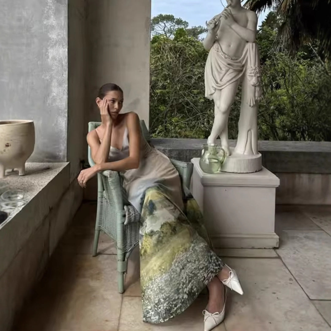 Damen Maxikleid mit kunstvollem Landschaftsdruck R&B
