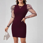 Damen Minikleid mit Tüllärmeln und Perlendetails