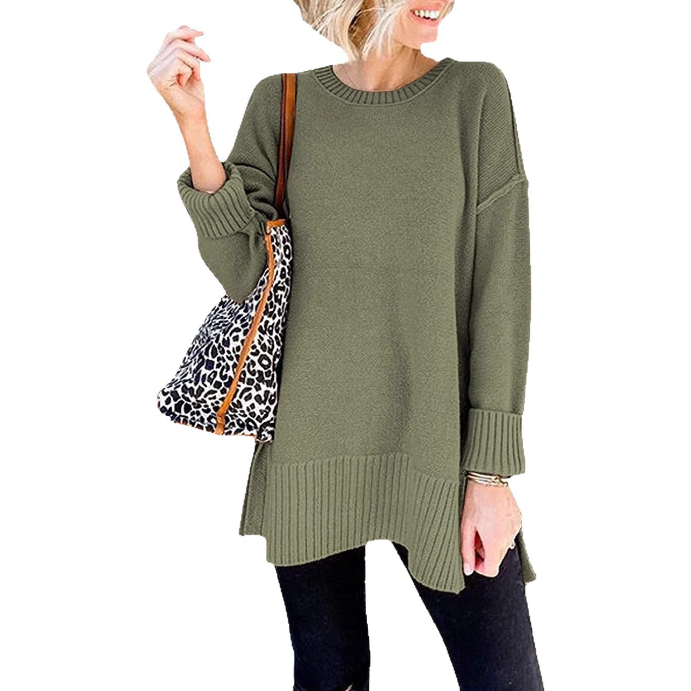 Damen lässiger Pullover mit asymmetrischem Saum und strukturiertem Rippdesign R&B