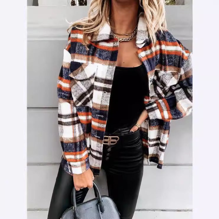 Damen Übergröße Karo-Hemdjacke aus weichem Stoff mit Druckknöpfen R&B