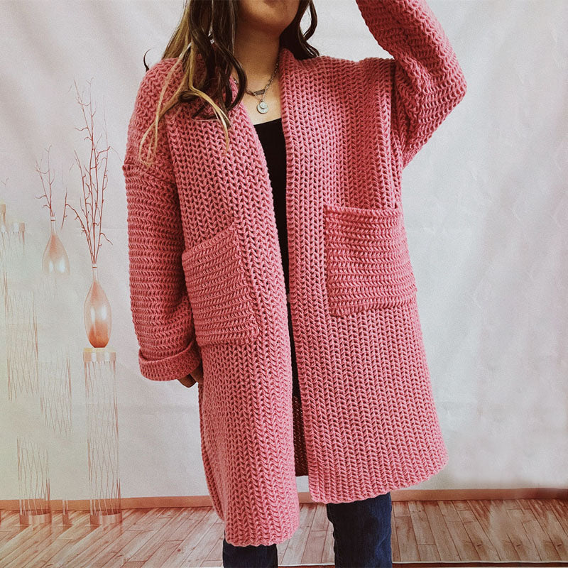 R&B | Lange Strickjacke mit Taschen Chunky Strick Weiche und Lässige Silhouette