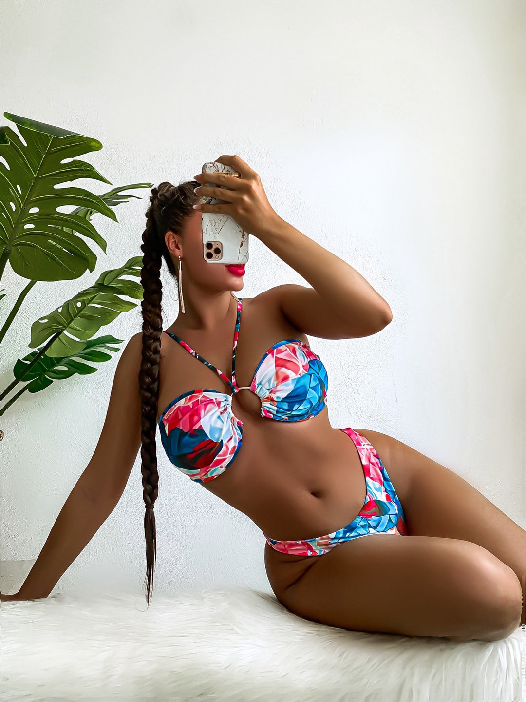 Damen Eleganter Blumen-Bikini mit Raffungen R&B
