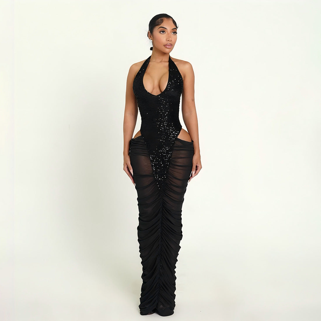 Damen Glamouröses Abendkleid mit Pailletten und Raffungen R&B