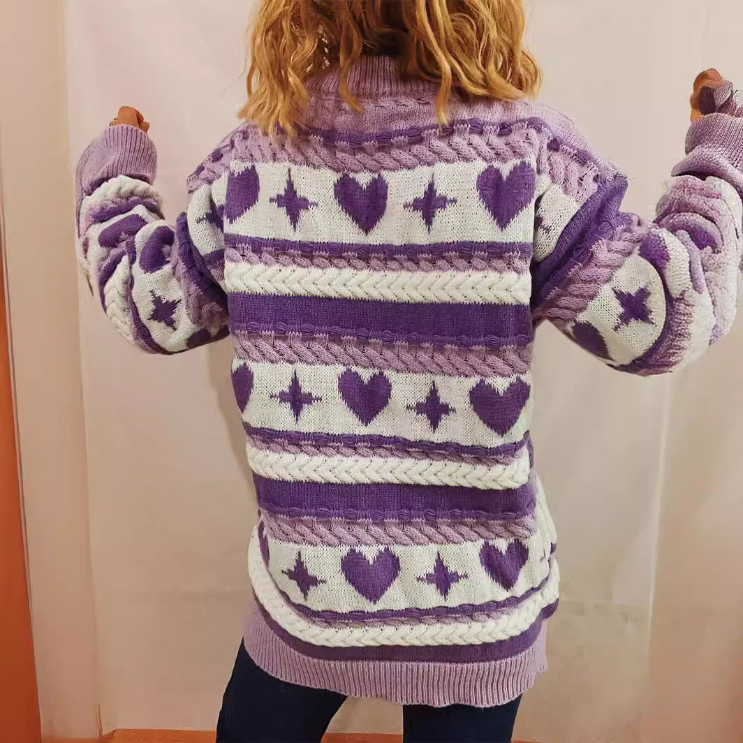 Damen Grobstrickpullover mit verspieltem Herzmuster und Zopfdetails R&B