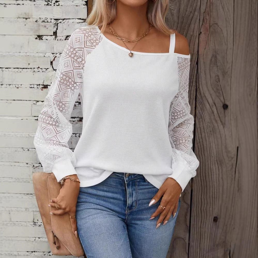 Damen Elegantes Strickoberteil mit asymmetrischem Ausschnitt und verzierten Ärmeln R&B