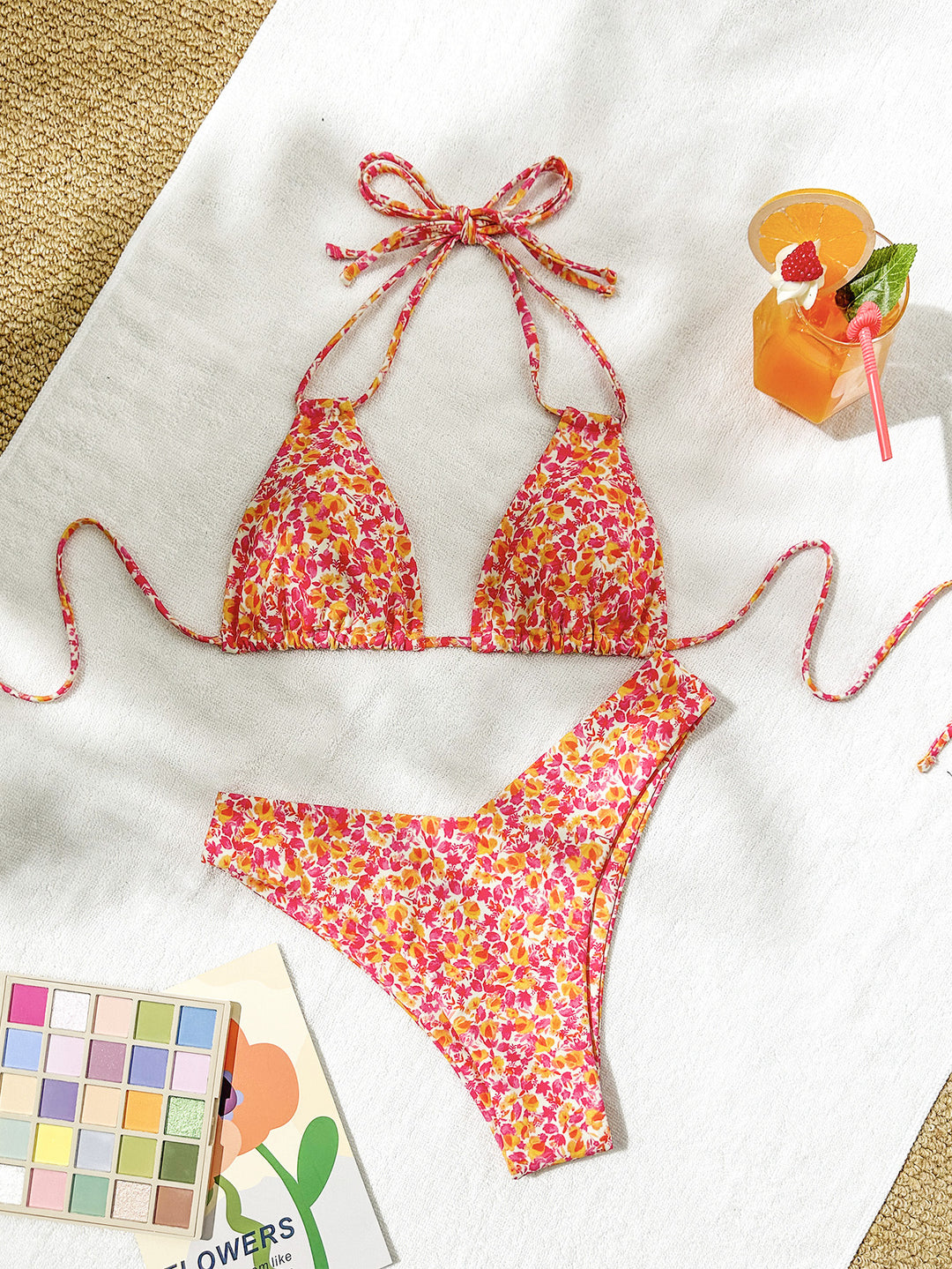Damen Triangel-Bikini mit verstellbaren Trägern und verspieltem Blumenmuster R&B