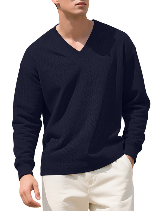Herren nan strukturierter V-Ausschnitt Strickpullover mit Kabel- und Wabenmuster R&B
