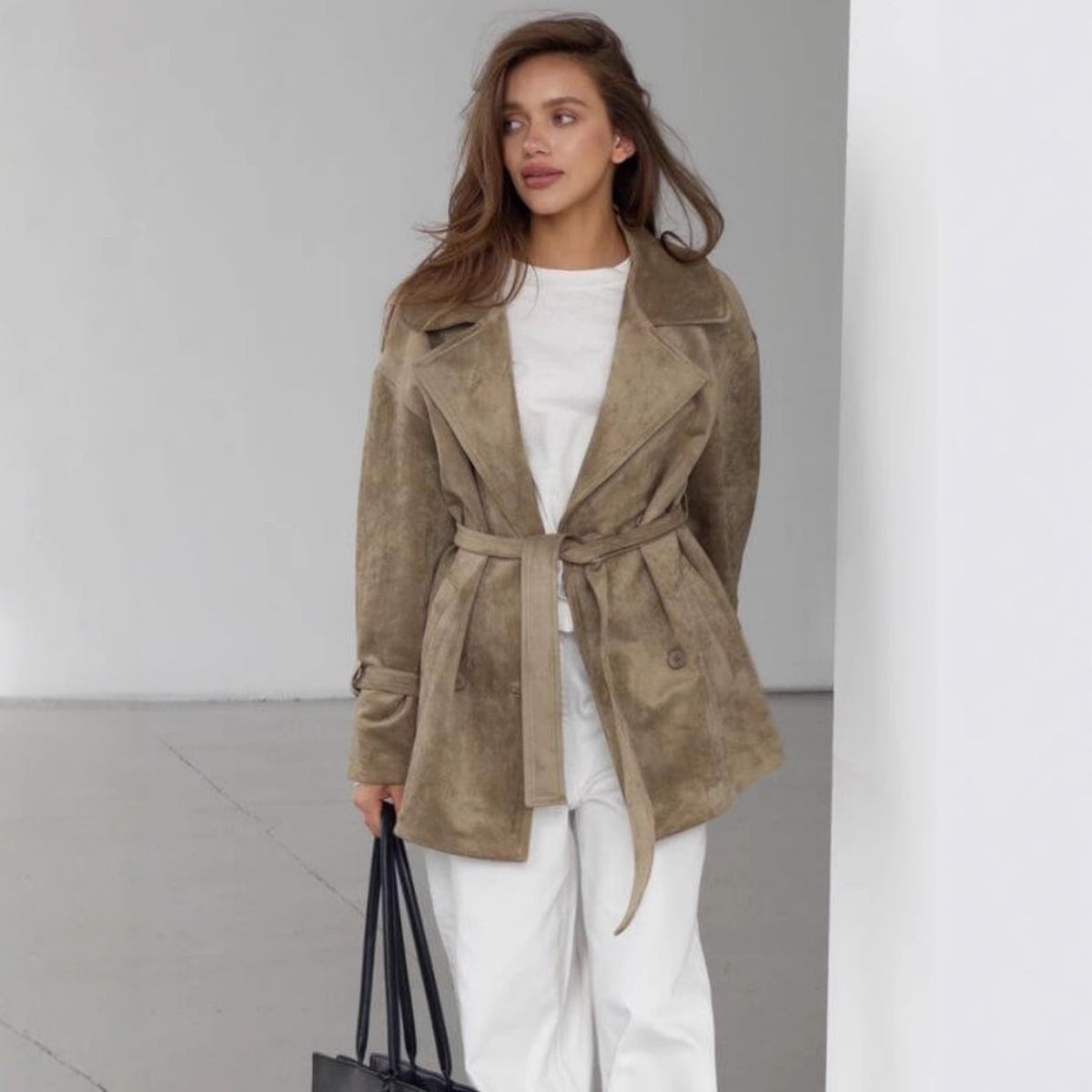 Damen Elegante suède Jacke mit Gürtel R&B