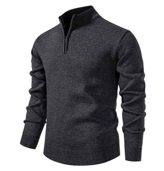 Herren feiner Strickpullover mit kurzem Reißverschluss und hohem Kragen R&B