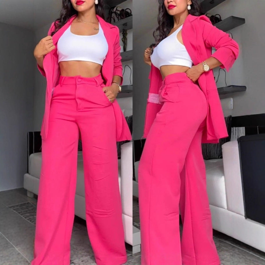 Damen Zweiteiliges Business-Anzug-Set mit weitem Bein und taillierter Jacke R&B