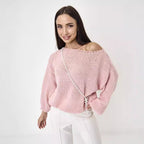 Damen lässiger Oversize-Pullover mit ballonförmigen Ärmeln und strukturiertem Maschenmuster R&B