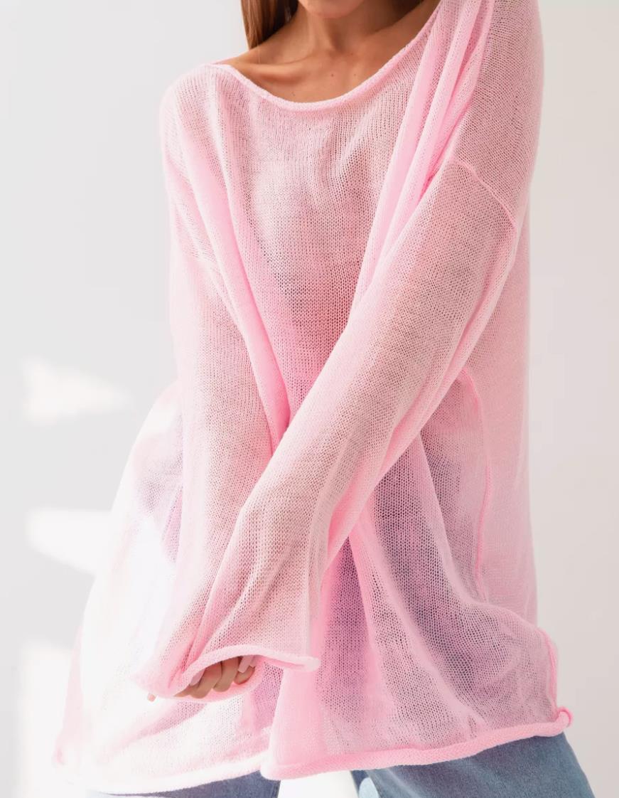 Damen luftiger Oversize-Strickpullover mit weitem Schnitt und transparentem Gewebe R&B