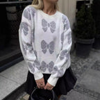 Damen Strickpullover mit floralem Muster und elegantem Rundhalsausschnitt R&B