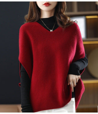 Damen Strickponcho mit V-Ausschnitt und eleganter Silhouette R&B
