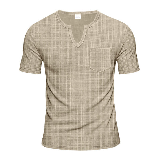 Herren Kurzarm V-Ausschnitt T-Shirt mit Brusttasche R&B