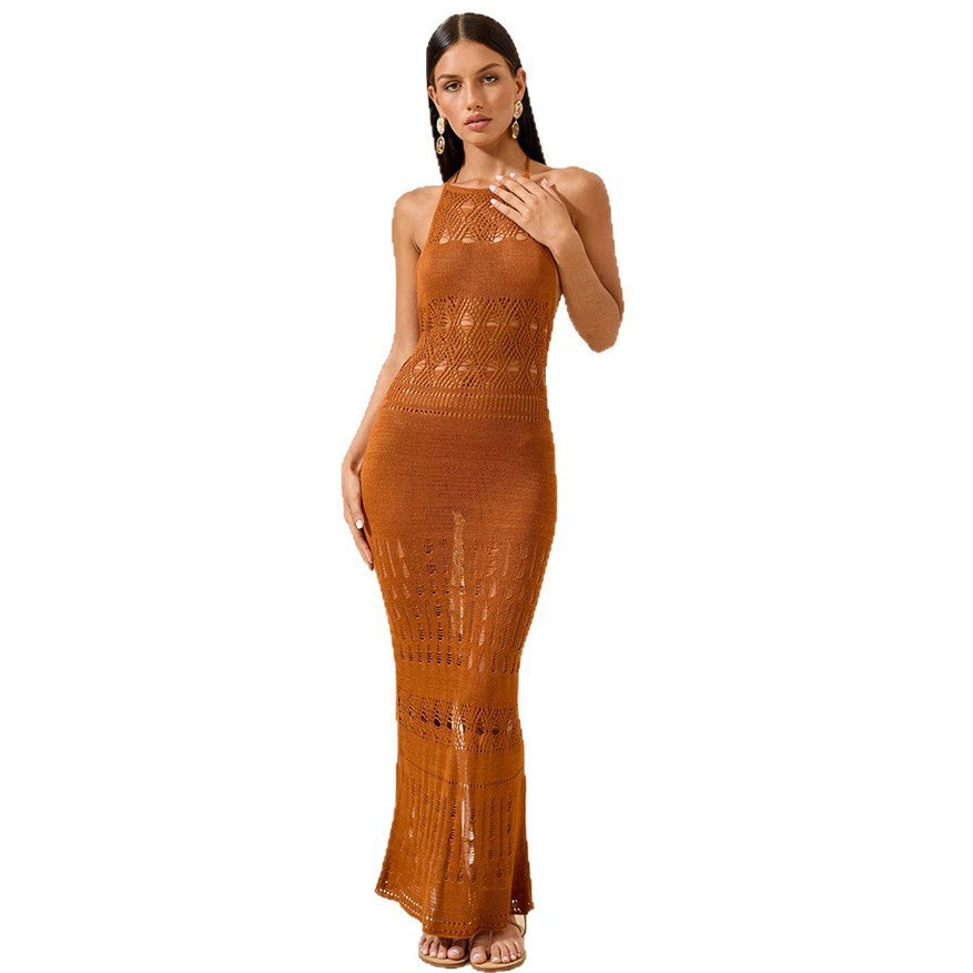 Damen elegantes Häkel-Maxikleid mit tiefem Rückenausschnitt R&B