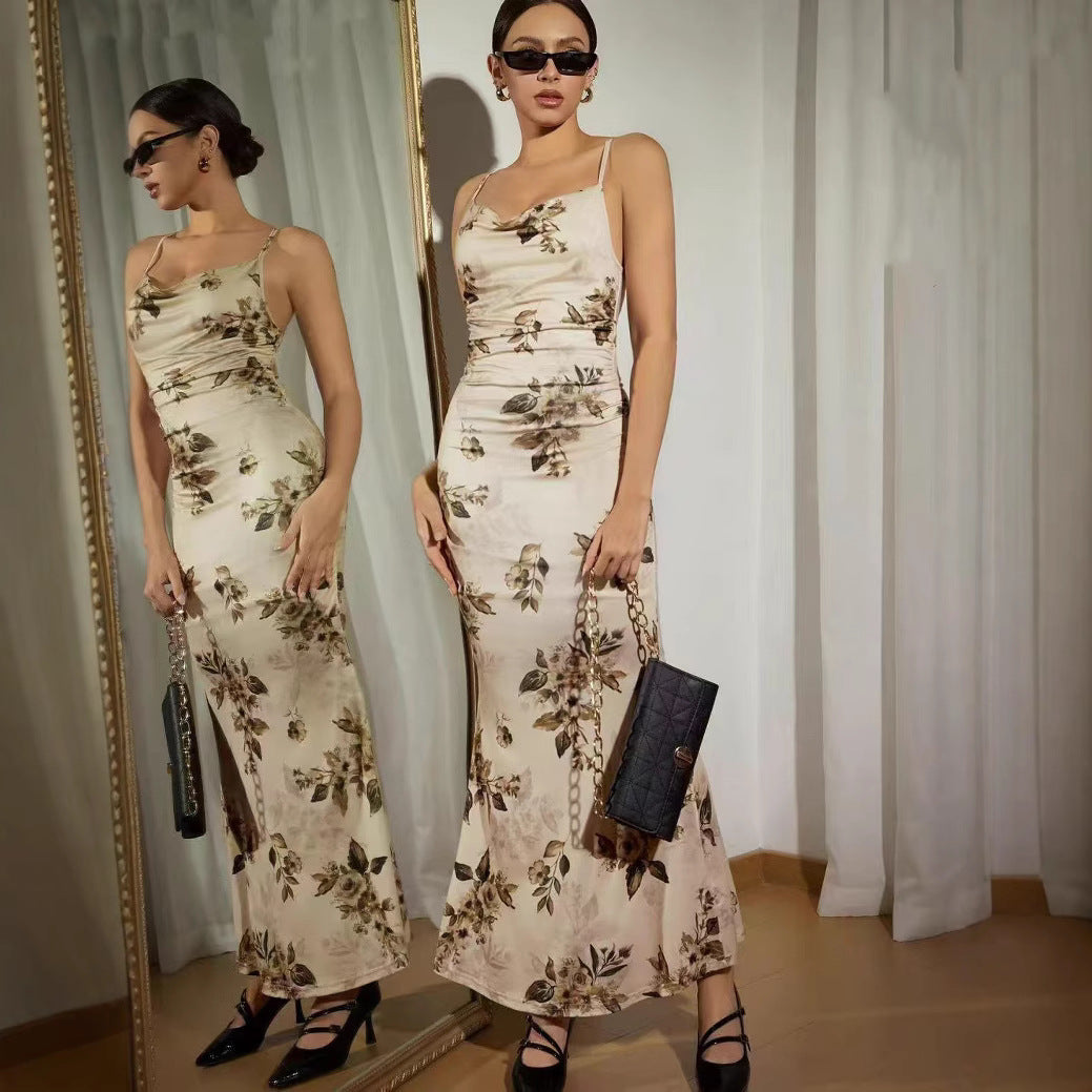 Damen Elegantes Maxikleid mit floralem Dekor und Raffungen R&B