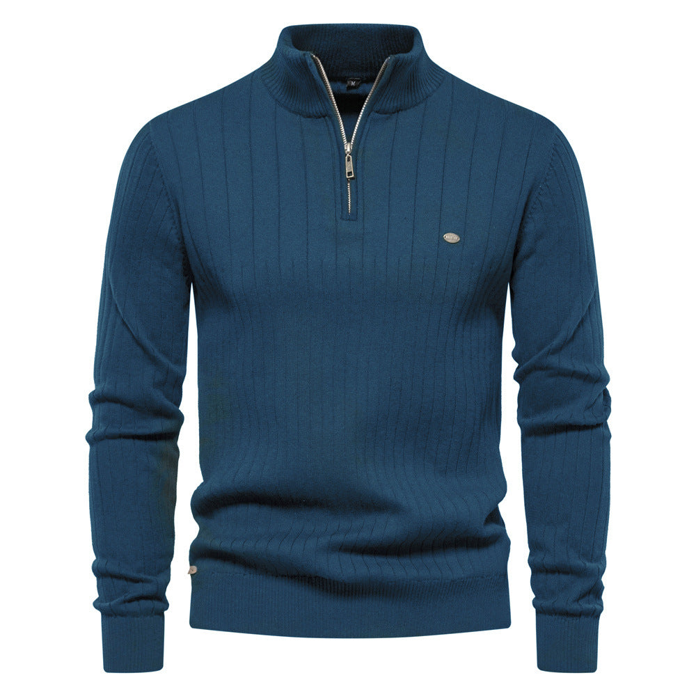 Herren Pullover mit eleganter Rippstruktur und halbem Reißverschluss R&B