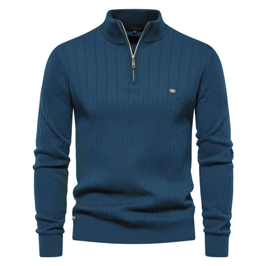 Herren Pullover mit eleganter Rippstruktur und halbem Reißverschluss R&B