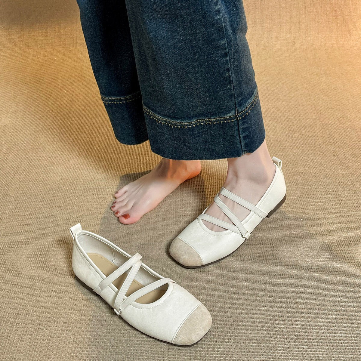 Damen modische Riemchen-Ballerinas aus hochwertigem Material mit komfortabler Passform R&B
