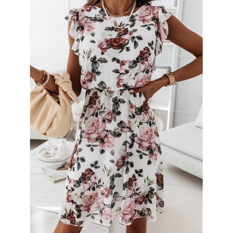 Damen Sommerliches Blumenkleid mit Rüschendetails und Taillengürtel R&B