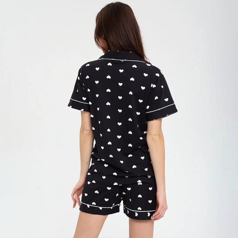 Damen Pyjama-Set mit Herzmotiv und bequemen Shorts R&B