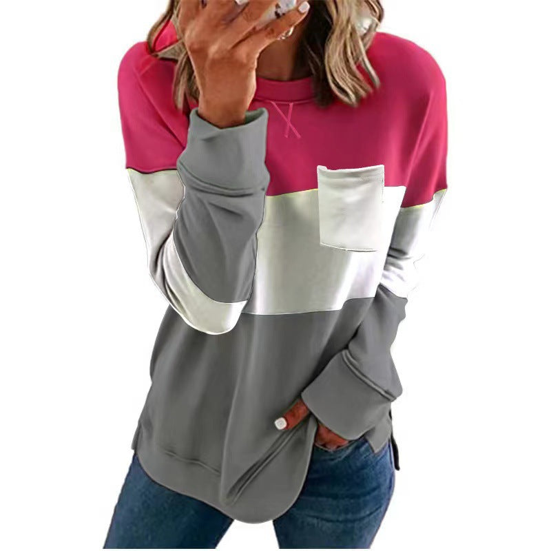 Damen Lässiges Sweatshirt mit Farbblock-Design und Brusttasche R&B