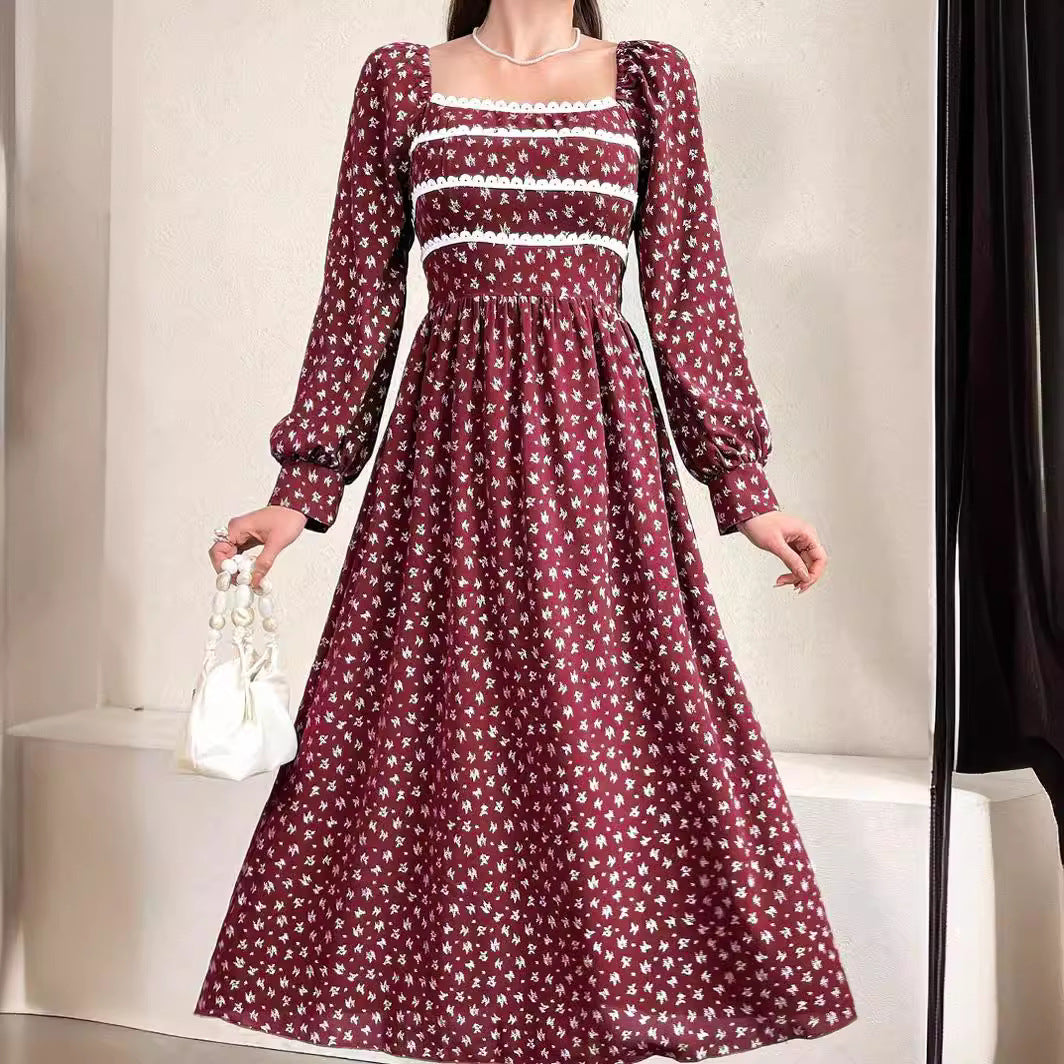 Damen Maxikleid mit Quadrat-Ausschnitt und Puffärmeln