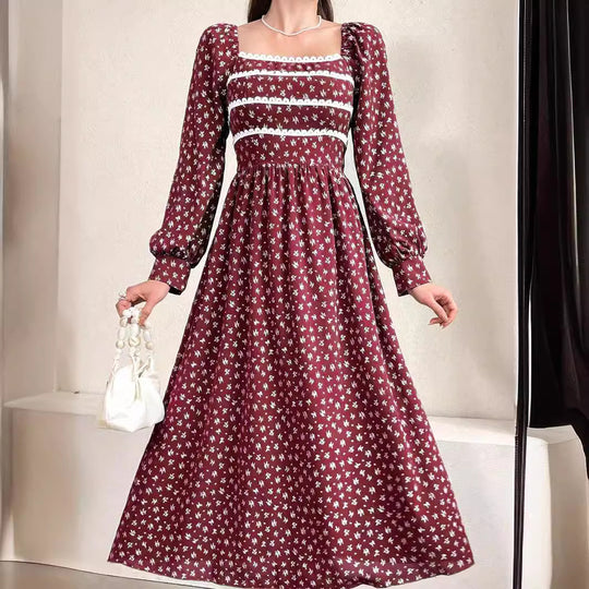 Damen Maxikleid mit Quadrat-Ausschnitt und Puffärmeln R&B