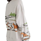 Damen Sweatshirt mit kreativer Pferdemotiv-Grafik und lässigem Schnitt R&B