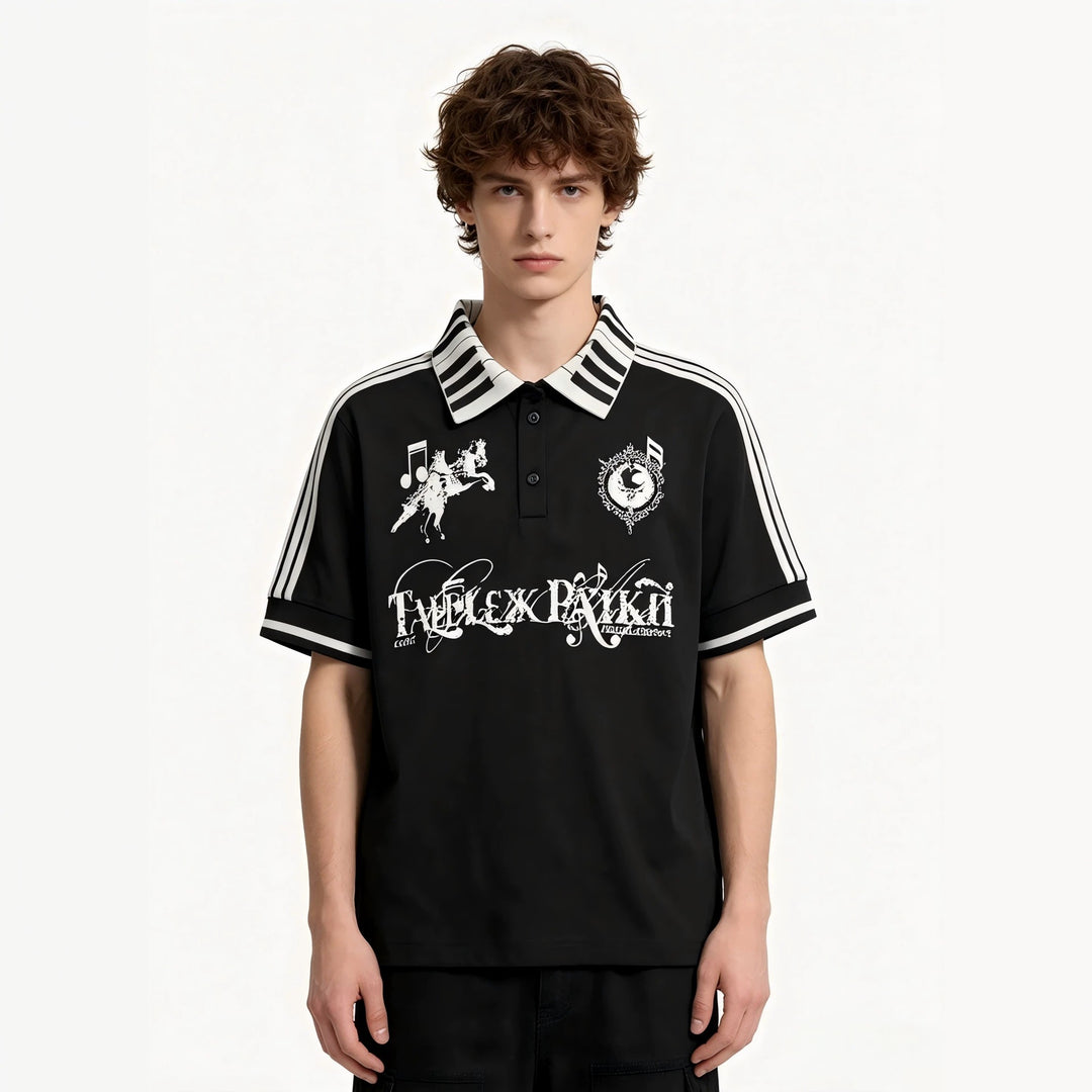 Damen Poloshirt mit kreativem Druck und Streifenmuster R&B