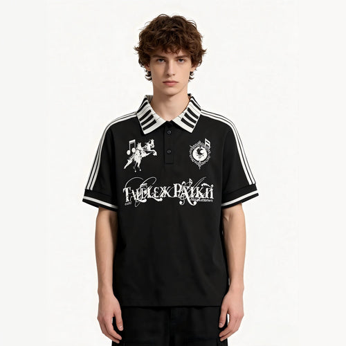 Damen Poloshirt mit kreativem Druck und Streifenmuster R&B