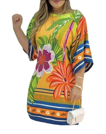 Damen Freizeitkleid mit buntem Blumendruck und lässigem Schnitt R&B