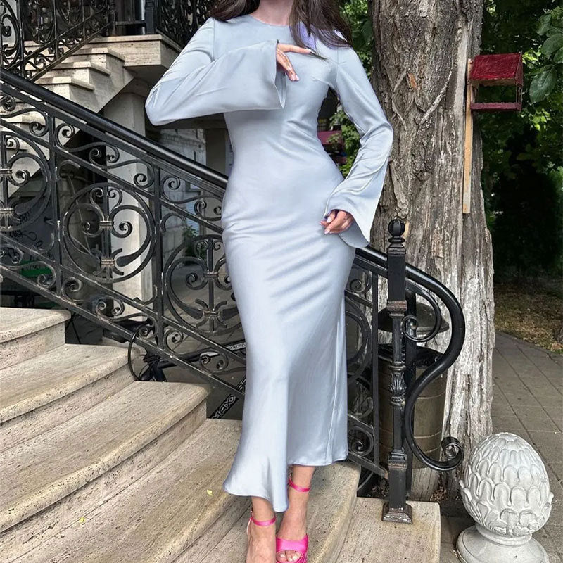 Damen elegantes Maxikleid mit weitem Schnitt und eleganten Ärmeln R&B
