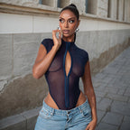 Damen Translucenter Body mit Reißverschluss und figurbetonendem Design R&B