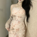 Damen elegantes Maxikleid mit floralem Muster und elegantem Ausschnitt