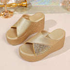 Damen Glamouröse Wedge-Pantoletten mit Glitzerakzenten