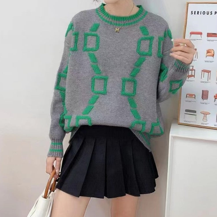 Damen modischer Pullover mit kreativem Muster und lässigem Schnitt