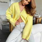 Damen Lässiger Strickcardigan mit gerippten Ärmeln und Rundhalsausschnitt