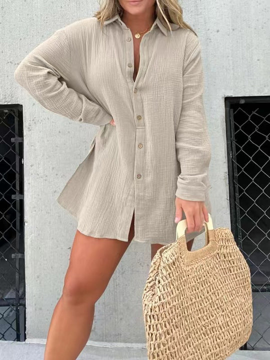 Damen lässiges Krepp-Blusenshirt und Shorts-Set mit taillierbarem Gürtel R&B