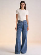 Damen Weite High-Waist Jeans im lässigen Denim-Look