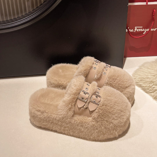 Damen Hausschuhe mit luxuriösem Flausche-Futter und modischem Riemenverschluss R&B