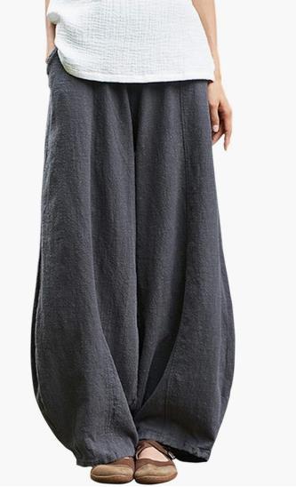 Damen weite Leinenhose mit elastischem Bund und praktischen Taschen R&B