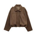 Damen modische Oversize-Jacke aus weichem Kunstleder mit dekorativen Details R&B