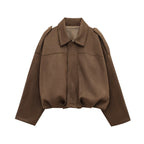 Damen modische Oversize-Jacke aus weichem Kunstleder mit dekorativen Details R&B