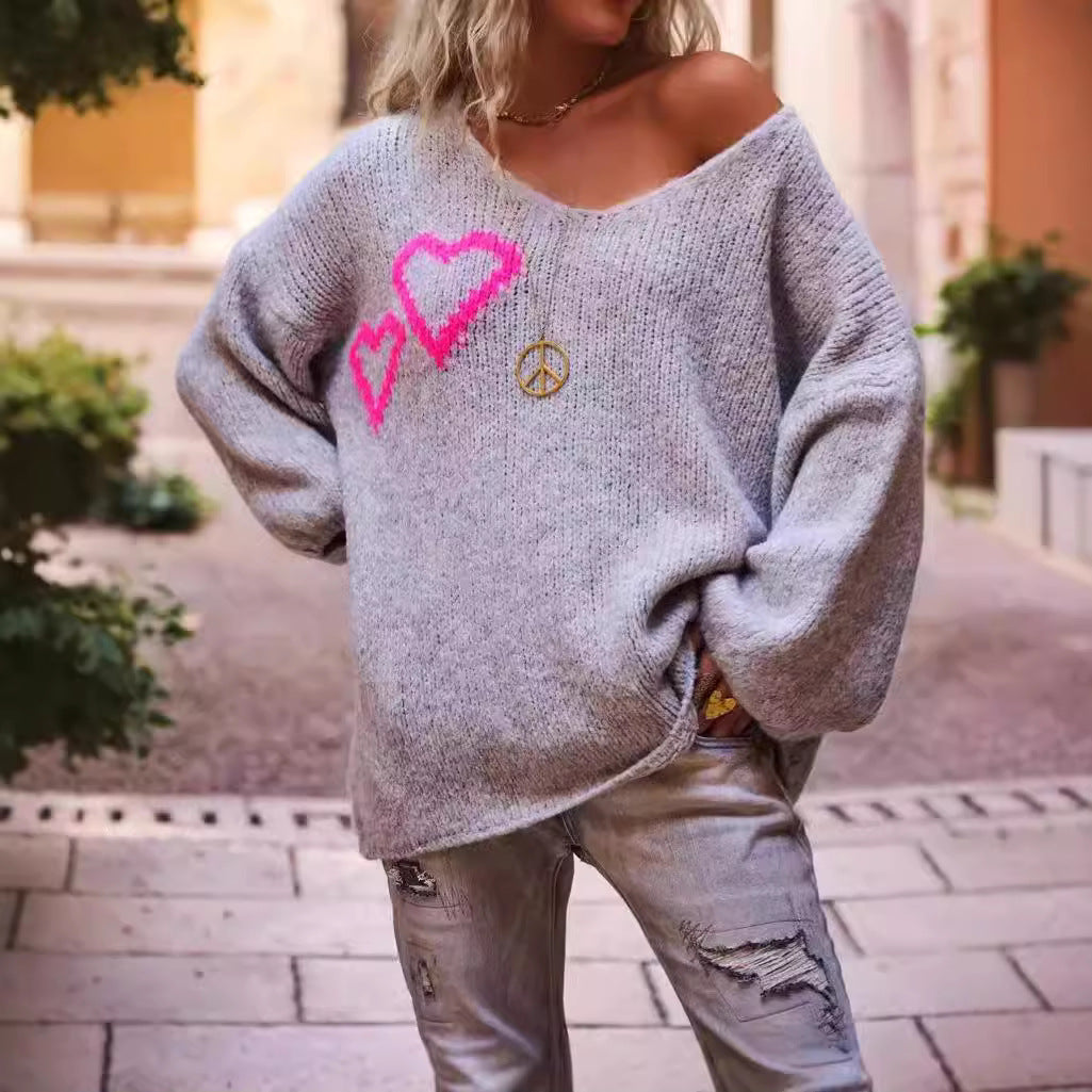Damen Strickpullover mit liR&Benswertem Herzdesign und lässigem Schnitt R&B